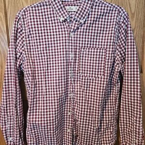 Hollister Men's Red Checkered Long Sleeve Shirt